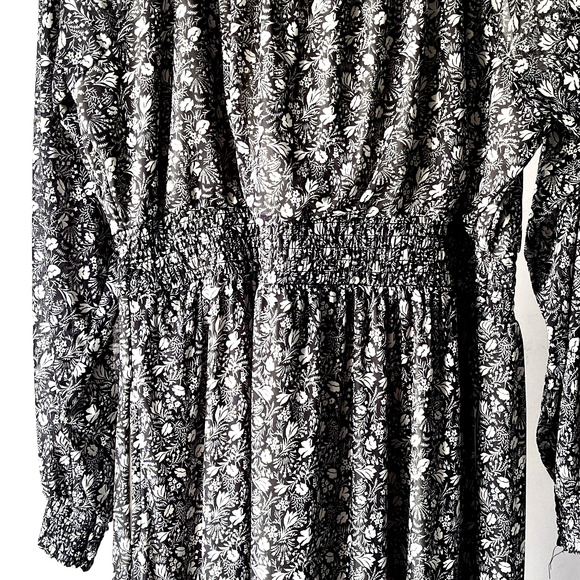 Maxi Dress SZ L Black Green Cottagecore Peasant Prairie Boho Long Sleeve Tiered - Picture 3 of 10